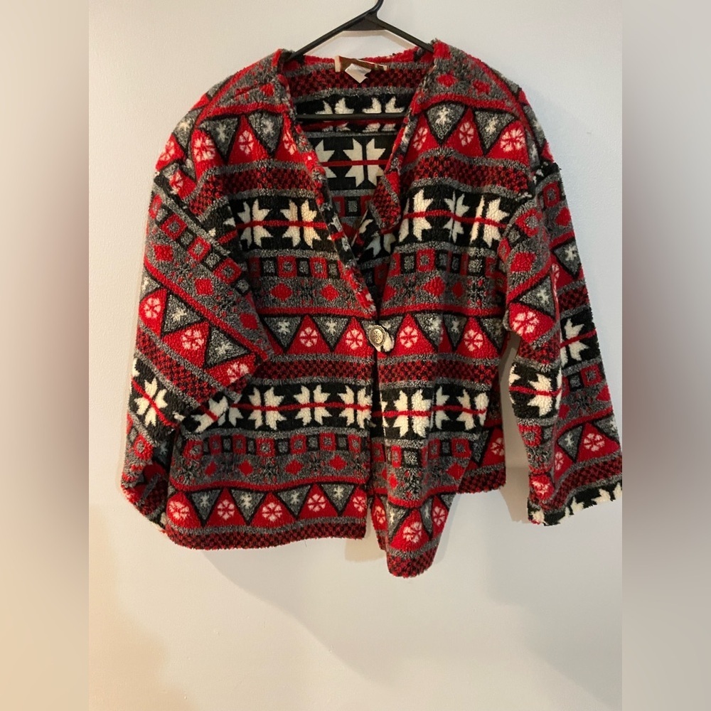 Vintage tapemeasure fleece Geometric Cardigan size large